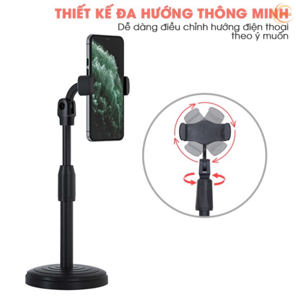 Giá Đỡ Điện Thoại Livestream để Treo Kẹp Quay Phim Ghi Hình xem video Ổn Định Xoay 360 Độ - Chiều Cao 38mm - Đế Nặng