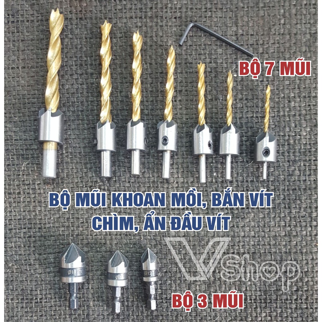 Mũi khoan mồi, mũi khoét  bắn vít gỗ, chìm, ẩn, giấu đầu vít.