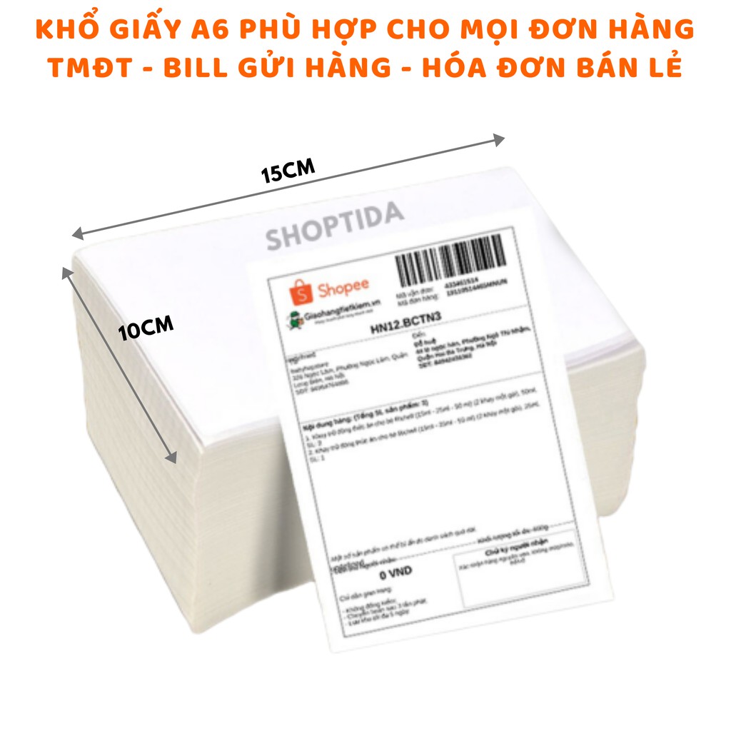 Giấy in nhiệt Shoptida 4000 tờ A6 10*15cm 3 lớp tự dán chống nước, sử dụng cho máy in