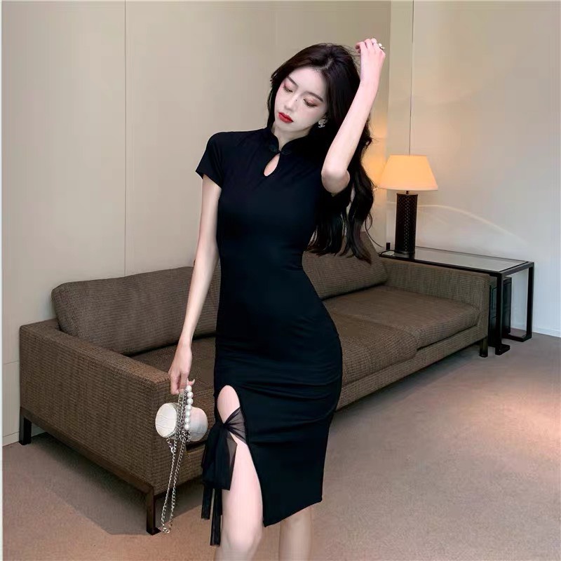 Sườn Xám Cột Nơ Vải Thun Dày Dặn 40-70 Kg