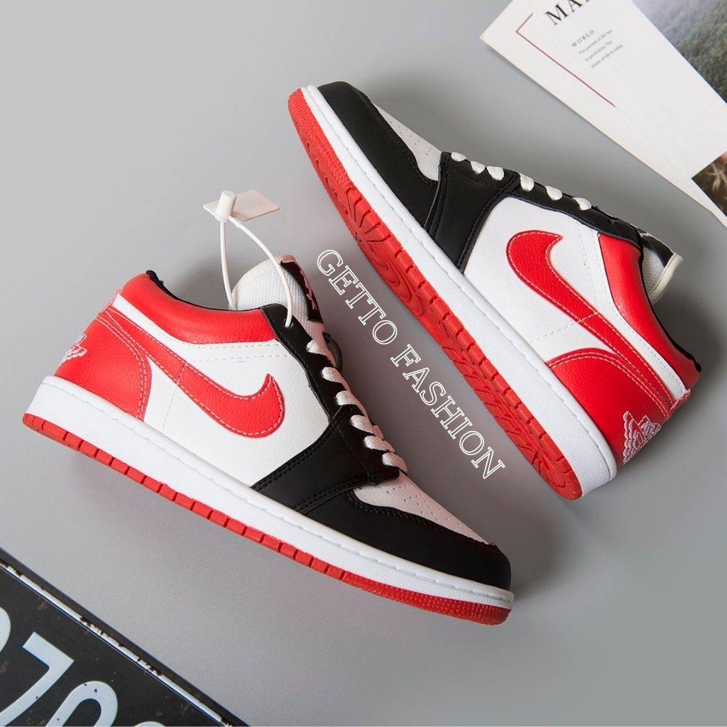 Giày thể thao nam nữ jordan cổ thấp, giày sneaker chạy bộ A.I.R cao cấp màu viền đen đỏ GETTO FASHION full size | BigBuy360 - bigbuy360.vn