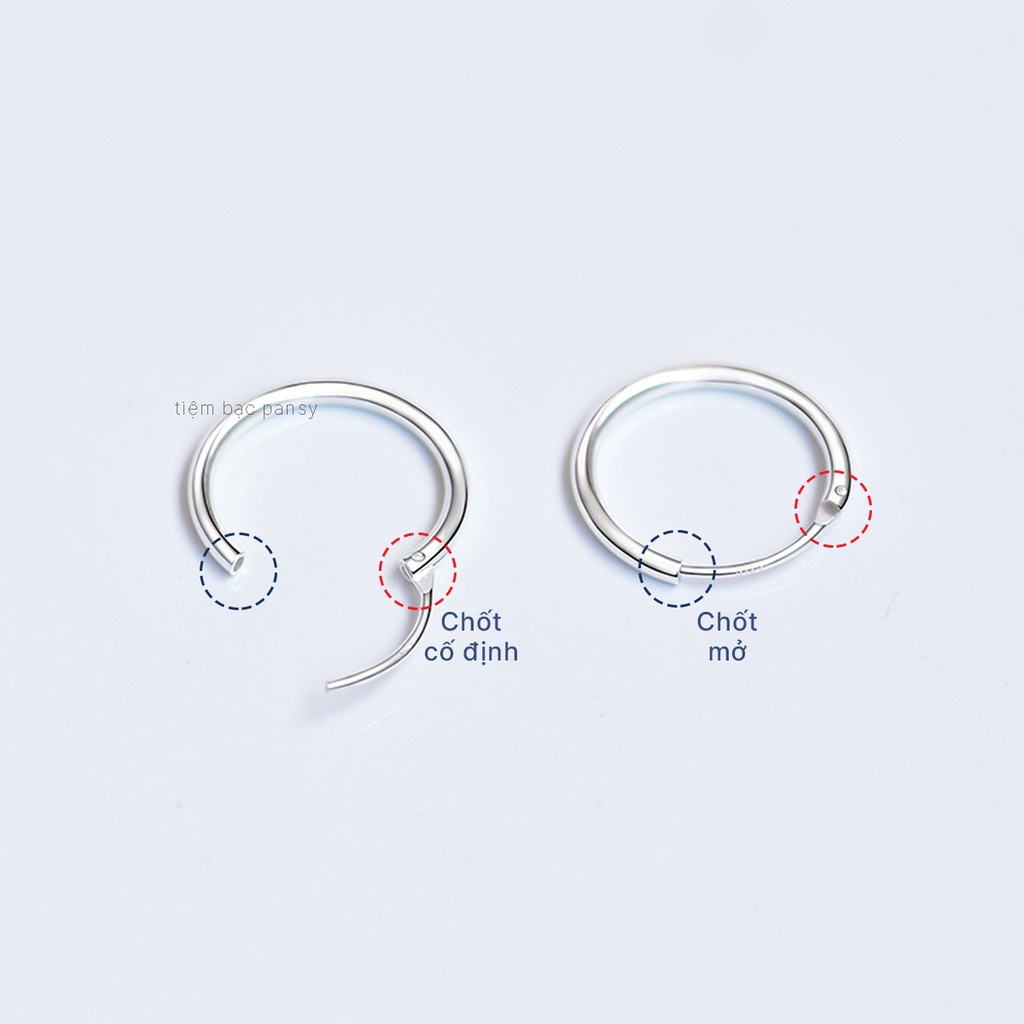 Khuyên tai bạc nam nữ unisex PANSY khoen tròn trơn thời trang, hoa tai trơn bạc đẹp cá tính