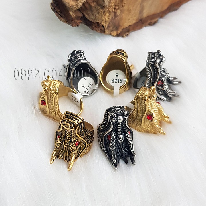 Nhẫn đầu rồng mắt đỏ bảng lớn, nhẫn nam NF405.