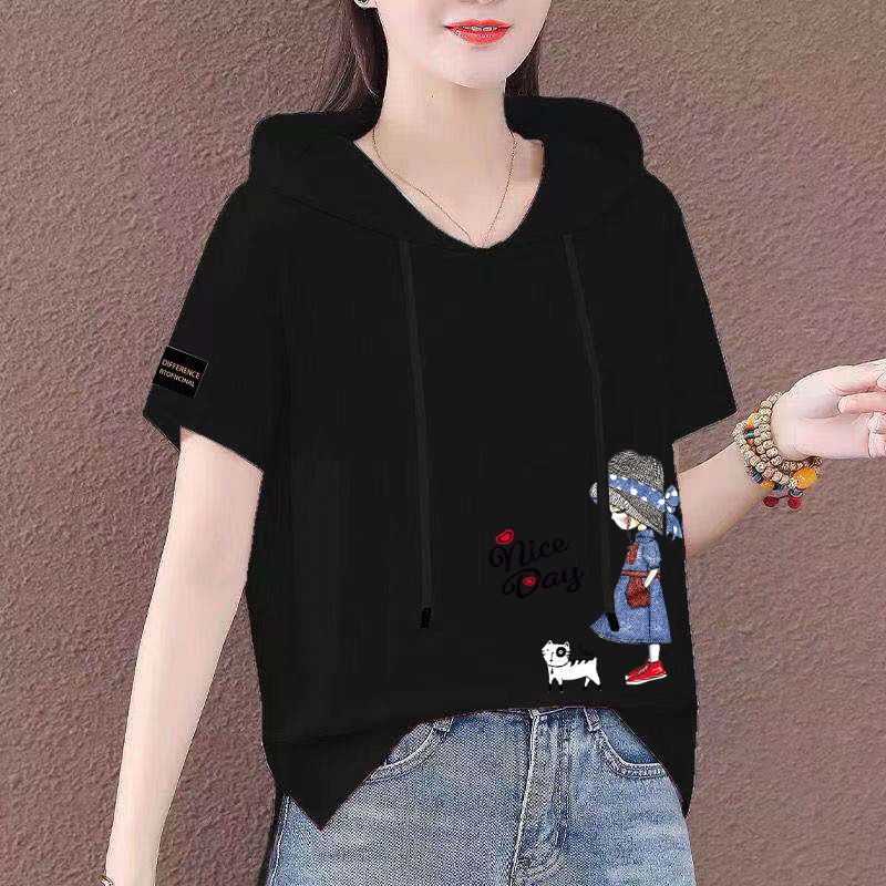 Áo Hoodie ngắn tay 100% cotton phong cách Hàn Quốc cho nữ | BigBuy360 - bigbuy360.vn