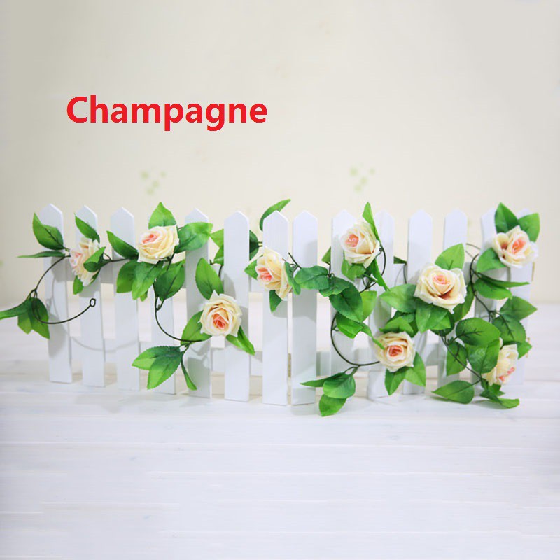 Artificial flower rattan Dây hoa hồng bằng vải lụa & lá thường xuân giả 2.3M treo tường trang trí tiệc cưới