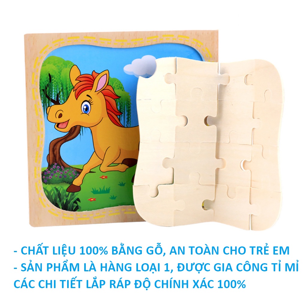 Đồ chơi gỗ BAPKIDS, Tranh ghép hình 16 mảnh 15x15cm nhiều chủ đề