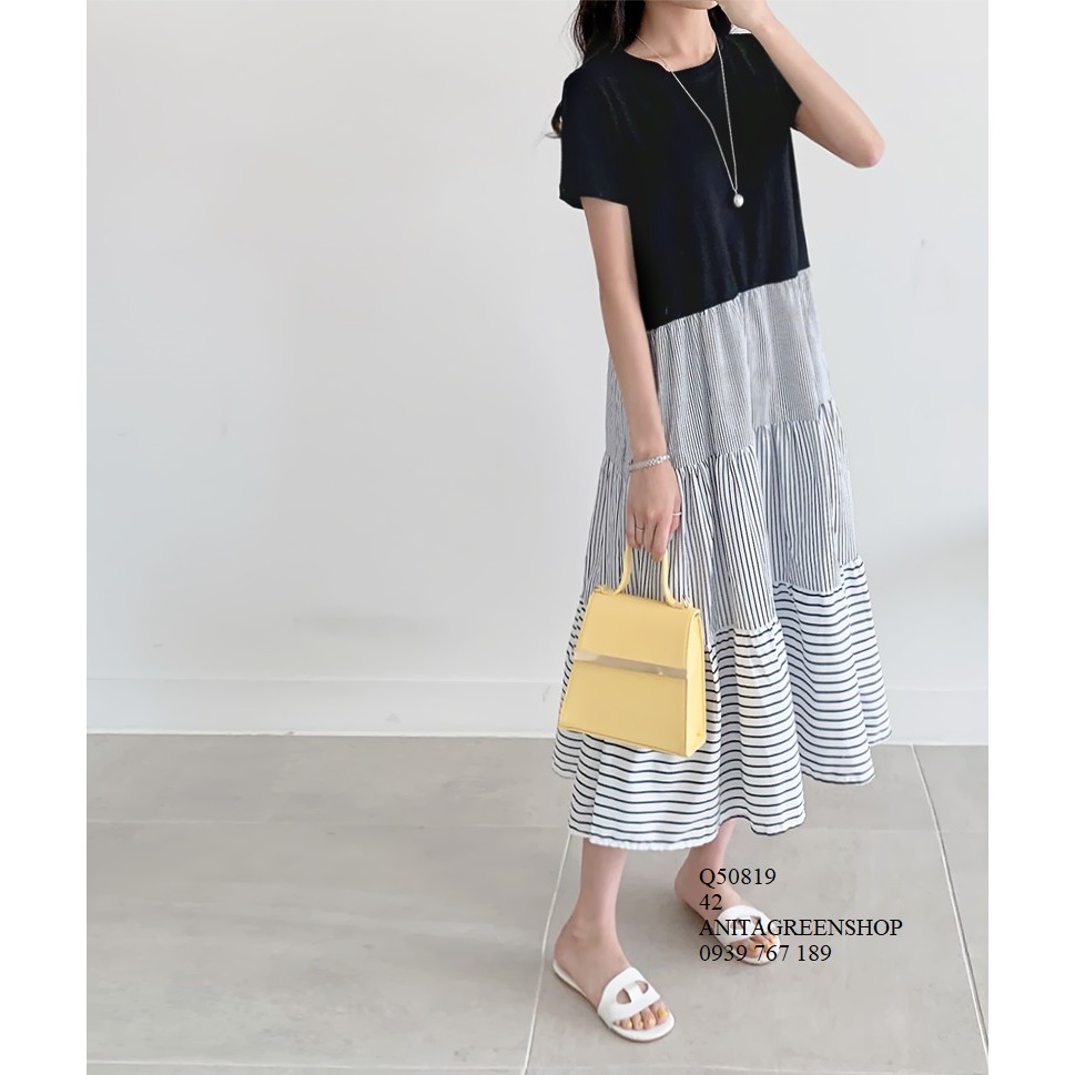 Q50819 ĐẦM MAXI THUN PHỐI KẺ SỌC