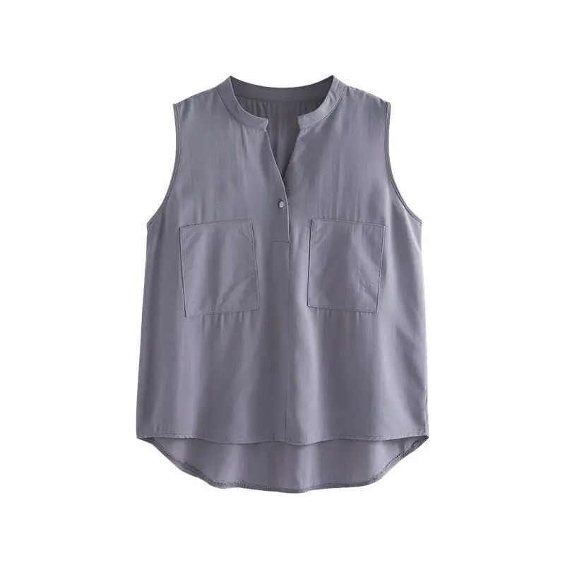 Áo Sơ Mi Chiffon Không Tay Có Túi Dành Cho Nữ