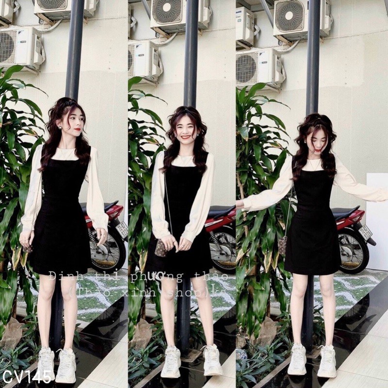 ❤️FREESHIP❤️ Set yếm nơ lưng áo sơ mi về sẵn hàng tại shop