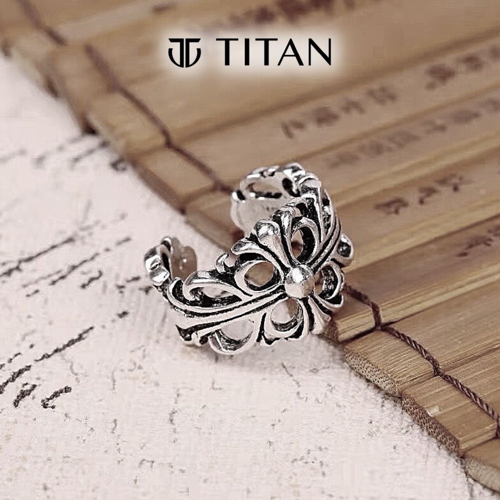 Nhẫn Nam Nữ Chrome Hearts Bông Hoa Thánh Giá Iris, nhẫn thời trang CH ring unisex freesize màu bạc 925 hiphop TITAN SHOP