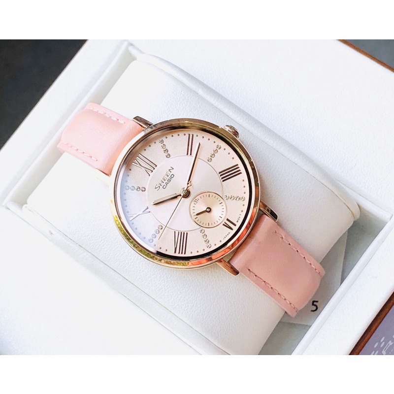 ĐỒNG HỒ NỮ CHÍNH HÃNG CASIO SHEEN SHE-3066PGL-4A trang trí bằng pha lê từ Swarovski
