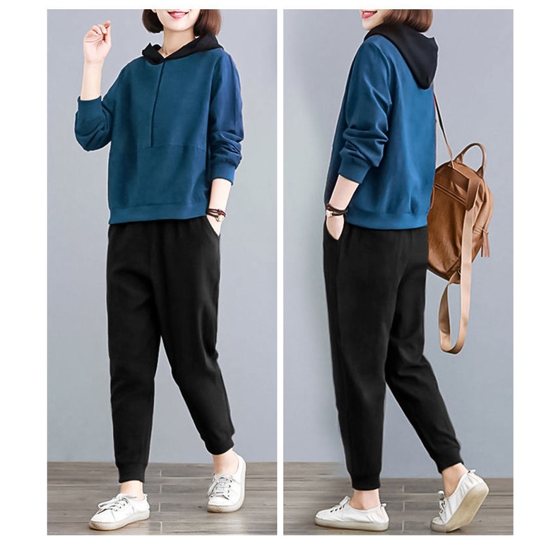 Set Đồ 2 Món Gồm Áo Hoodie Tay Dài Và Quần Lưng Cao Cho Nữ #5116