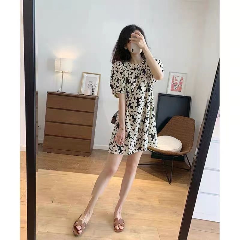 Đầm Tay Phồng Chiết Eo Phong Cách retro Pháp Thanh Lịch Cho Nữ