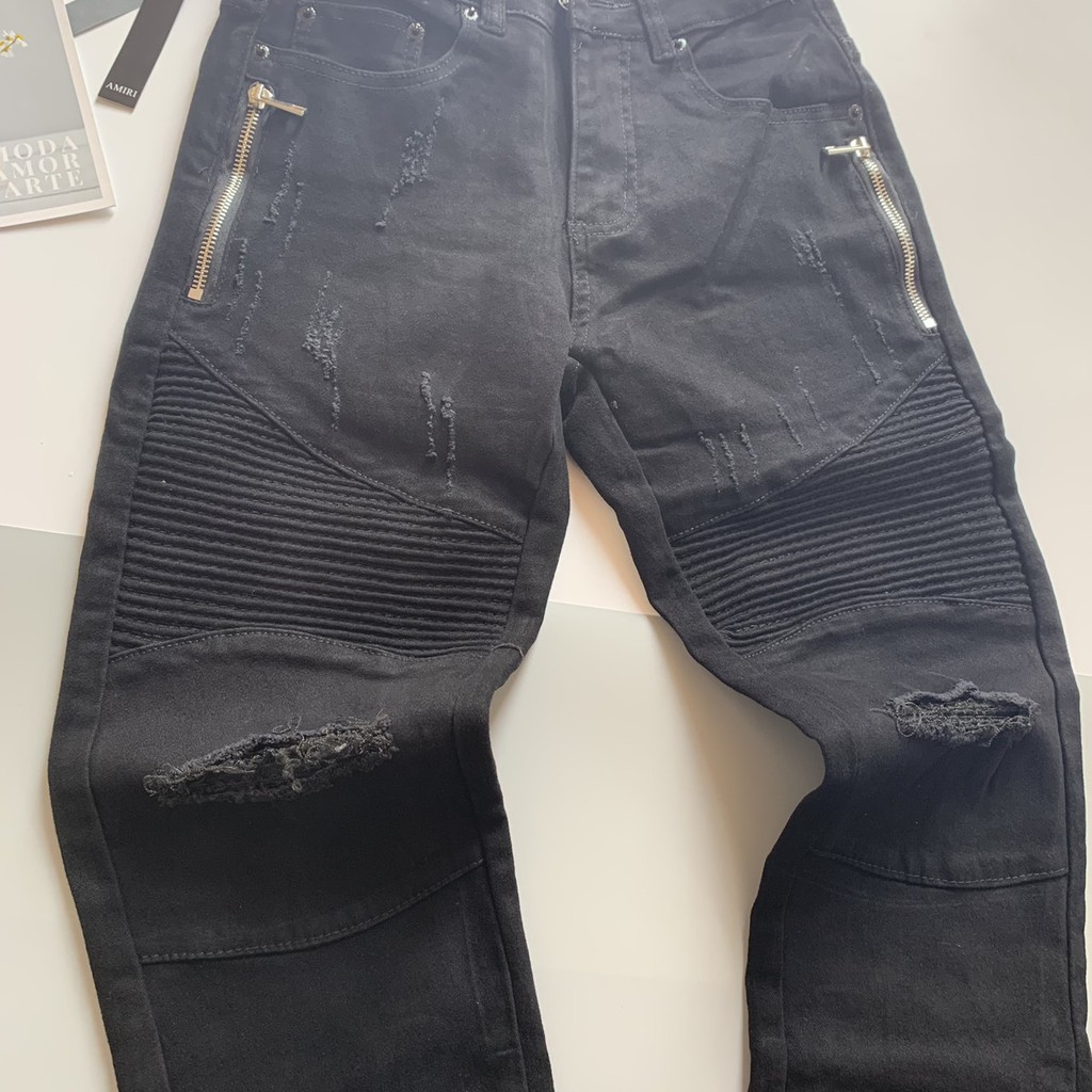 Quần Bò Amiri Đen Vải Nhăn Phối Khoá Dọc Đùi Cực Sang | BigBuy360 - bigbuy360.vn