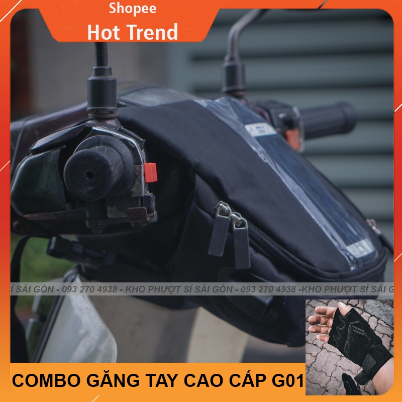 COMBO túi Grap treo đầu xe máy dạng dọc cảm ứng được điện thoại kèm găng tay G01 - Túi treo dọc đứng đầu xe máy