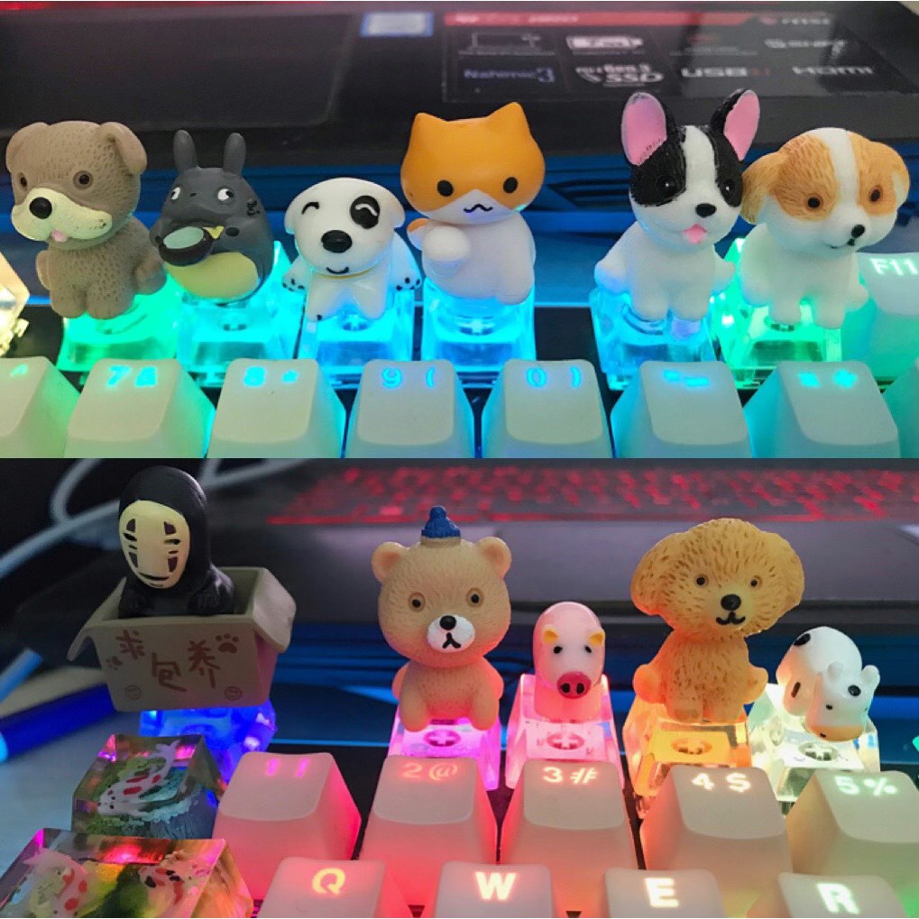 Nút bàn phím động vật Xuyên Led 🐱🐶🐥 Keycaps thú cưng handmade chó, mèo, gấu, thỏ, panda, gà, vịt