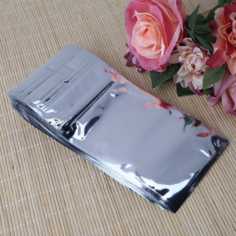 LIVI 50 Pcs 10x17.5cm Silver Aluminum Foil Mylar Recloeable Ziplock Bag Front Clear Leak Proof