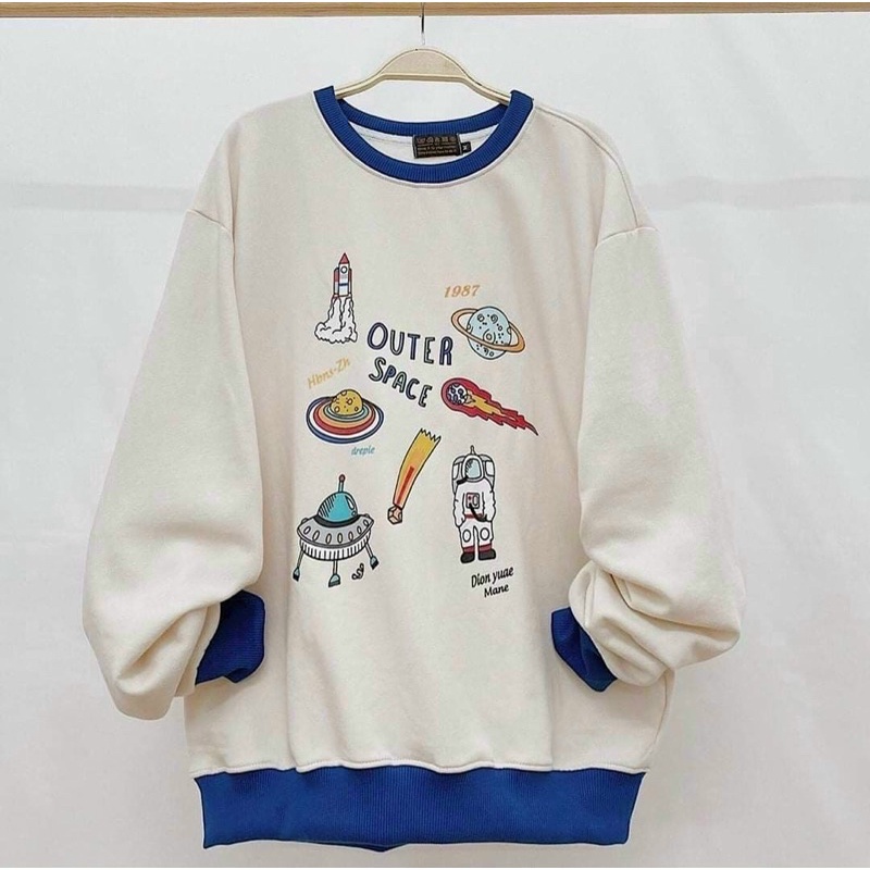 [siêu hót]áo hoodie pe không nón in hình hành tinh chất vải dày mềm mịn