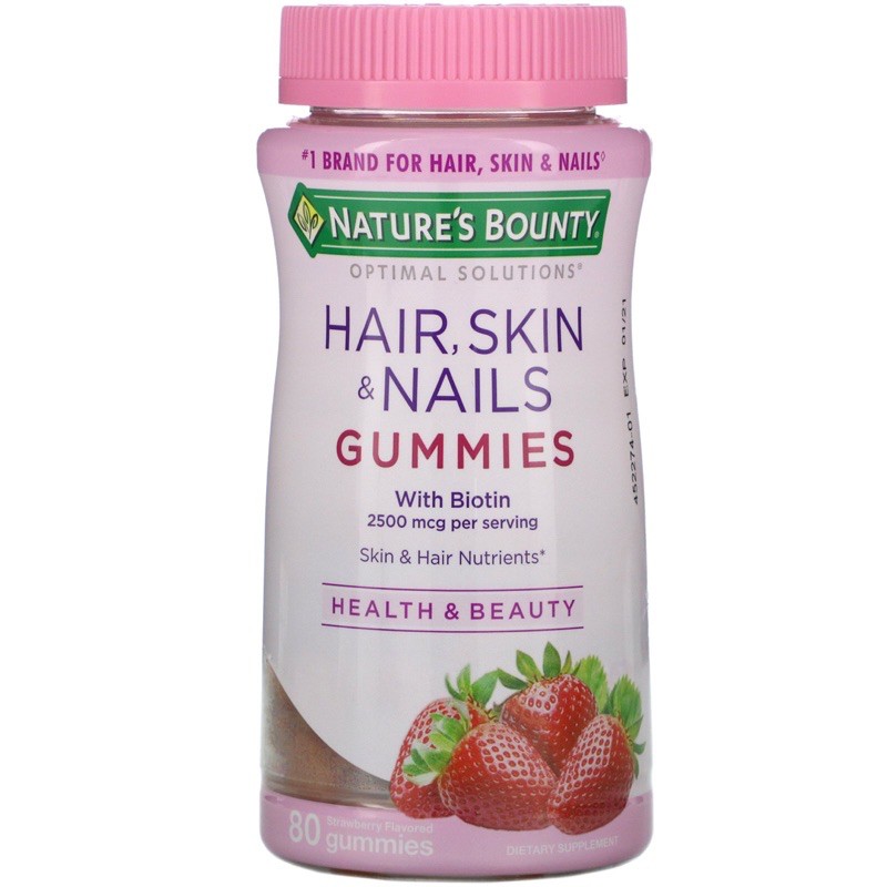 [Date 2022] Kẹo dẻo hỗ trợ tóc dày, móng khoẻ và da đẹp Nature’s Bounty Hair, Skin, Nails Gummies Mỹ