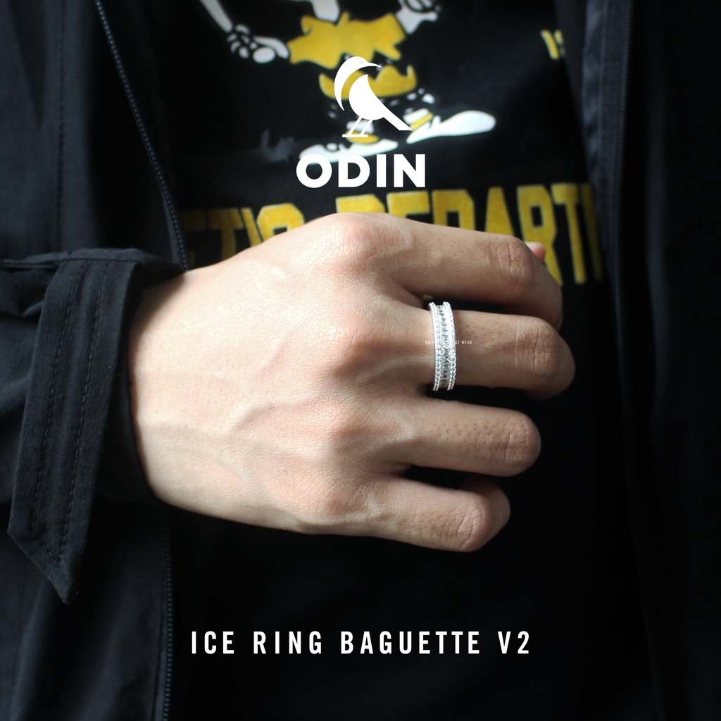 Nhẫn ice baguette v2-  Bạc đính đá phong cách bling bling - Odin silver - BẢO HÀNH 12 THÁNG - Tặng kèm nước rửa bạc