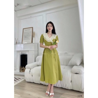 (Có BigSize) Đầm Váy Maxi Bèo Cổ Nút Bọc Đắp Chéo Tà