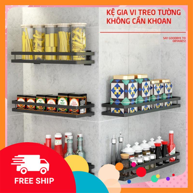 Kệ treo tường nhà bếp, phòng tắm, để gia vị đa năng bằng thép carbon không rỉ dán tường siêu chịu lực