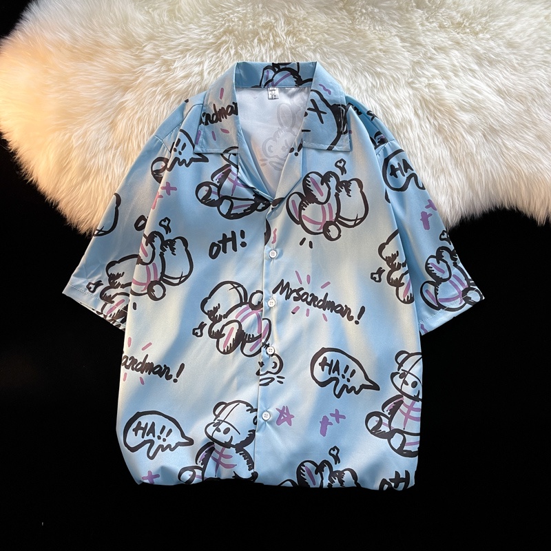 Áo Sơ Mi Mỏng Dáng Rộng Tay Cộc Thoáng Khí In Họa Tiết Hoạt Hình Thời Trang Mùa Hè 2022 Cho Nam