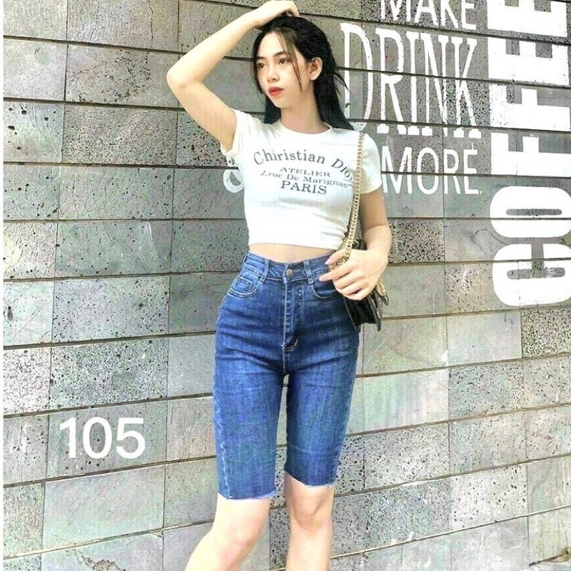 Quần Jean Ngố Trơn Co Giản Lưng Siêu Cao