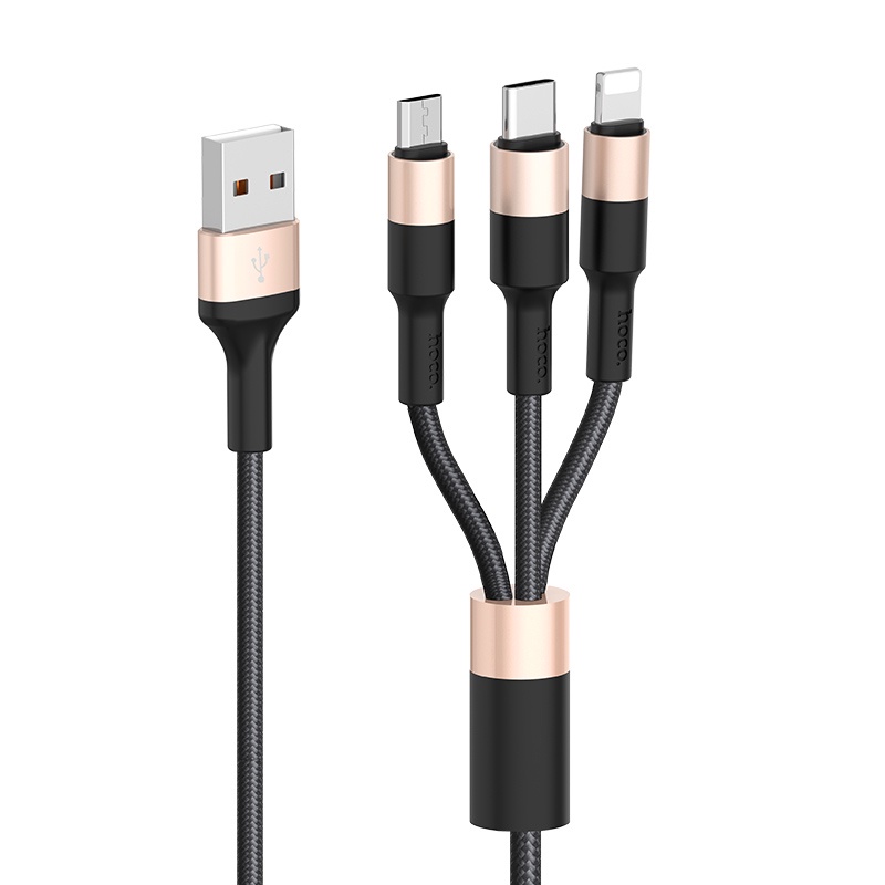 Dây cáp sạc 3 đầu đa năng Hoco X26 3in1 2.4A dây bọc dù chống gãy, hỗ trợ truyền dữ liệu