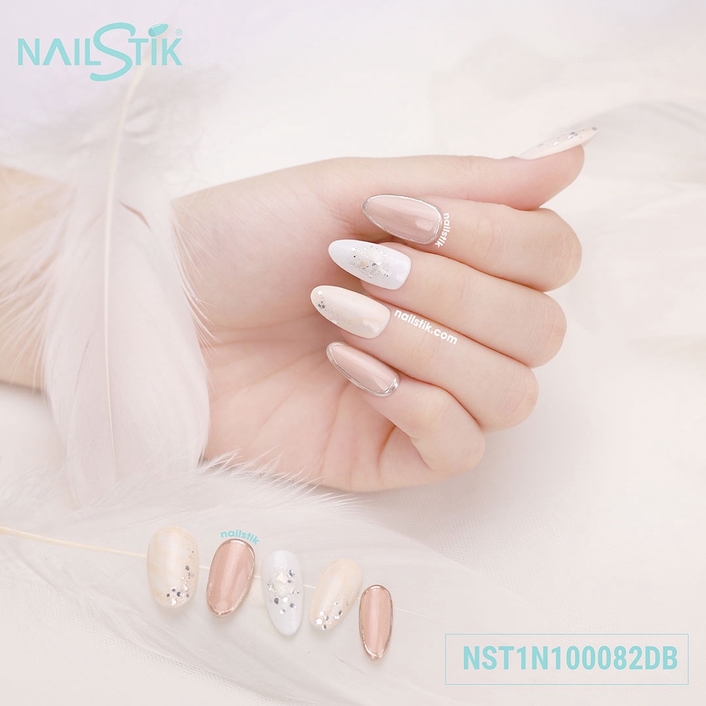 Móng up thiết kế by NAILSTIK, màu nude da, form móng bầu, ngắn/dài, 082