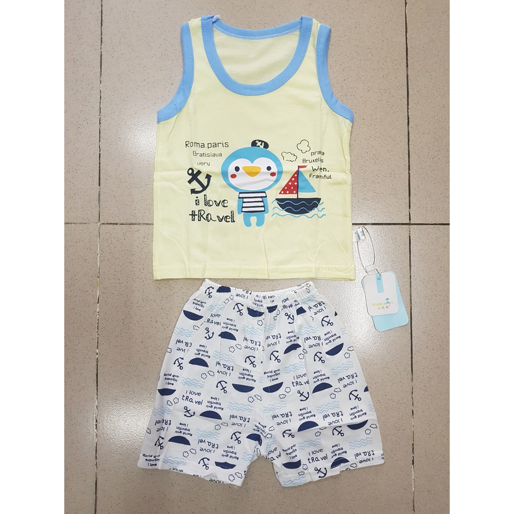 Bộ thun cotton sát nách bé trai chim cánh cụt mỏ neo