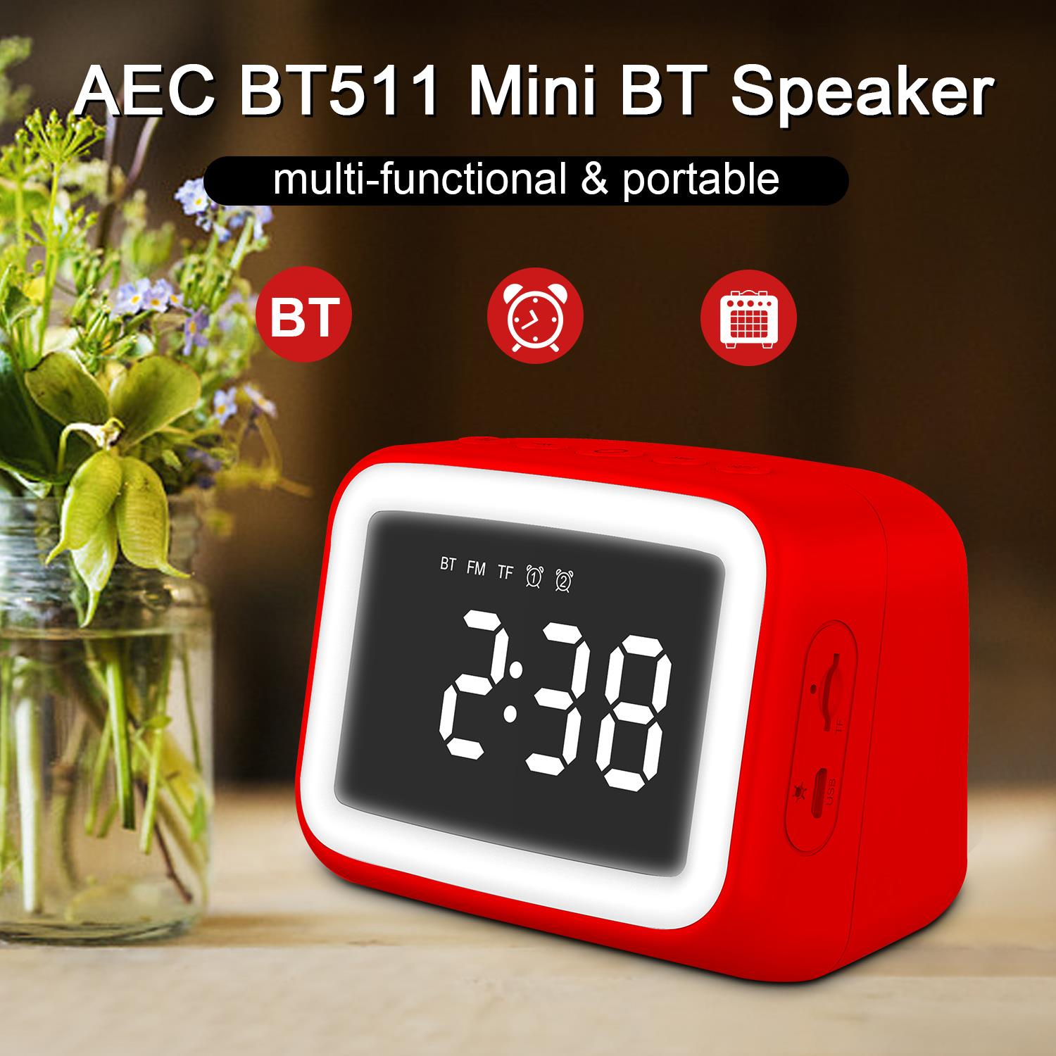 Loa Bluetooth AMORUS AEC BT511 Tích Hợp Đồng Hồ Tiện Dụng