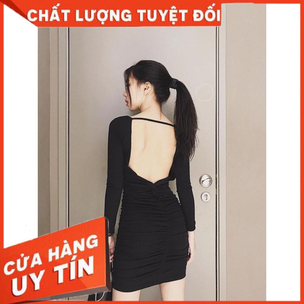 [SANG TRỌNG] -  [HÌNH THẬT] Đầm Body Tay Dài Hở Lưng Tinh Tế Mẫu Mới (ĐEN)