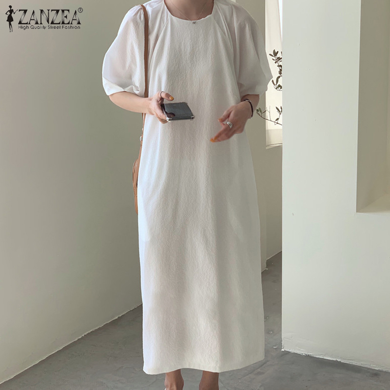 Đầm ZANZEA Màu Trơn Cổ Tròn Tay Áo Dáng Lửng Nữ Tính | BigBuy360 - bigbuy360.vn