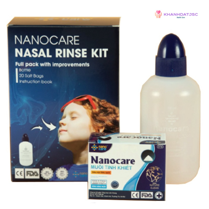 Bình và muối hạt nguyên chất rửa mũi Nanocare