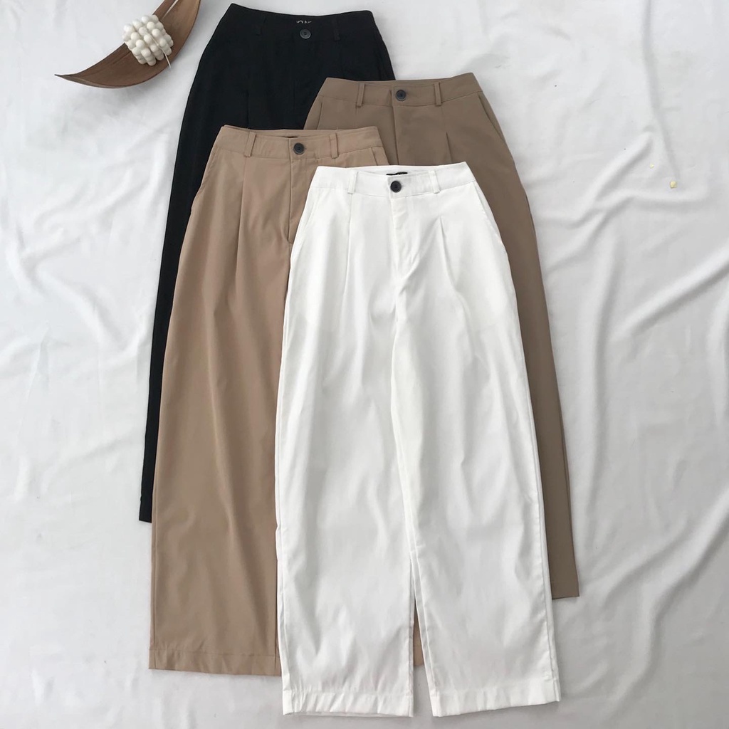 Quần Kaki Nữ Ống Rộng JEMCLOSET Phong Cách Hàn Thiết Kế Basic Siêu Hack Dáng Dễ Phối Đồ  PUPPY 2606