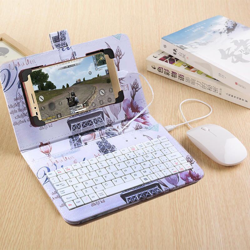 Bao da bàn phím có chuột + lót chuột cho điện thoại từ 4 đến 7 inch (BD01)