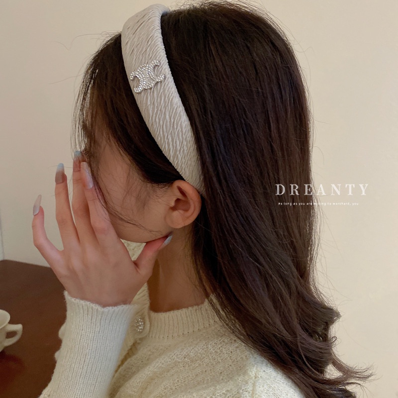 Băng Đô Cài Tóc Bản Rộng Xếp Ly Đính Kim Cương Giả Cao Cấp Phong Cách Retro Pháp Hợp Thời Trang