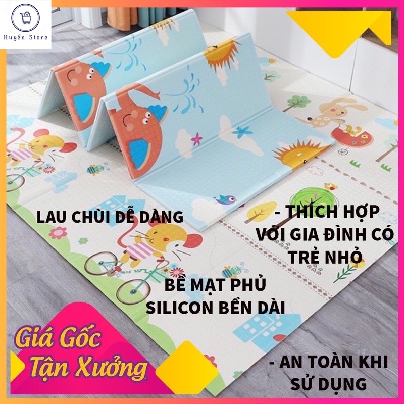 Thảm Xốp Cho Bé Gấp Gọn, Tấm Lót Trải Sàn 2 Mặt Chống Thấm, Chống Trơn Hàn Quốc Phủ Silicon 1M8 x 2M