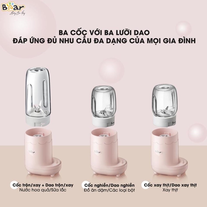 MÁY XAY ĂN DẶM 3 CỐI CHỊU NHIỆT BEAR Bản quốc tế Bh 18 tháng