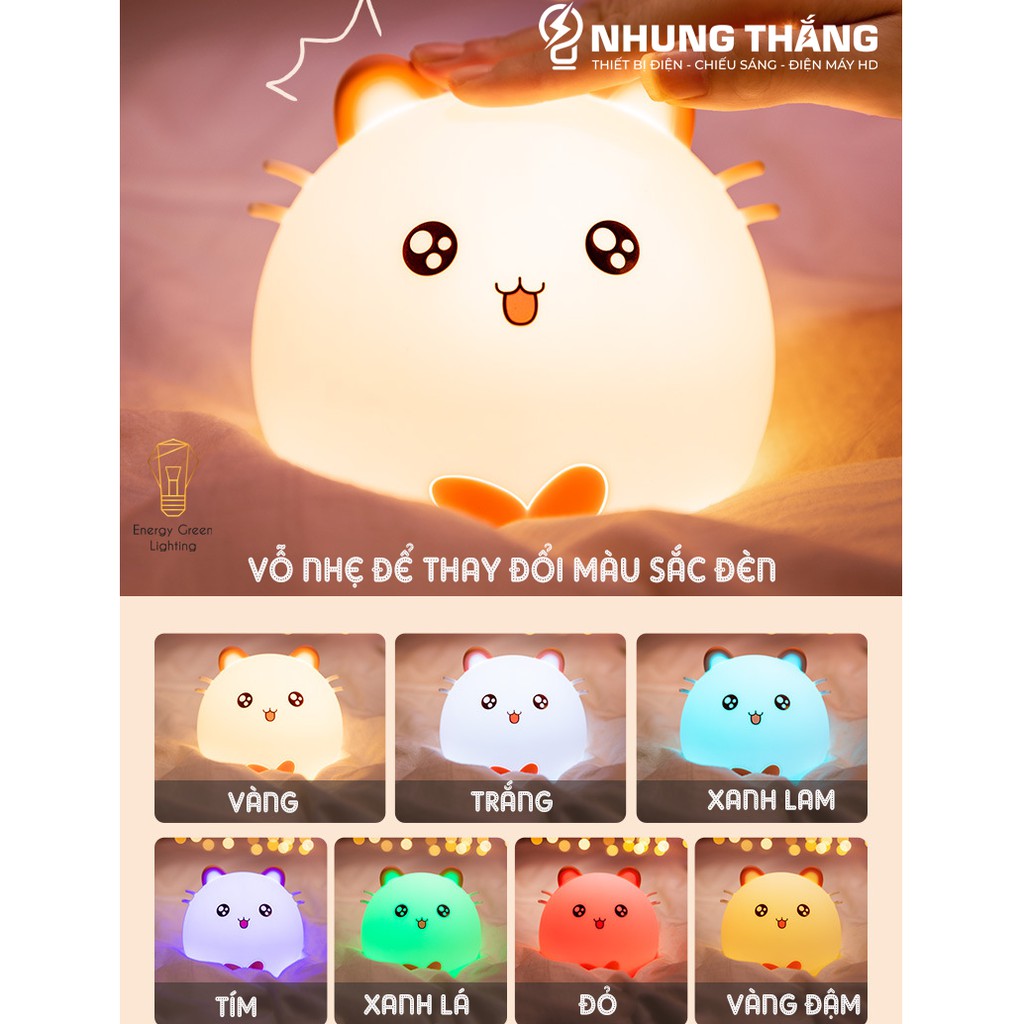 Đèn Ngủ Hình Chú Chuột Dễ Thương WH-A20 - Thay Đổi Màu Sắc Tùy Thích - Silicon Mềm Mại Siêu Bền-Pin Sạc Tích Điện