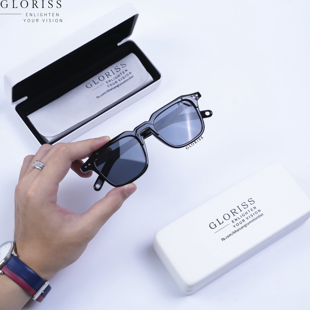 Mắt kính râm nam nữ thời trang GLORISS - BLACK VECTOR chống nắng, chống tia UV