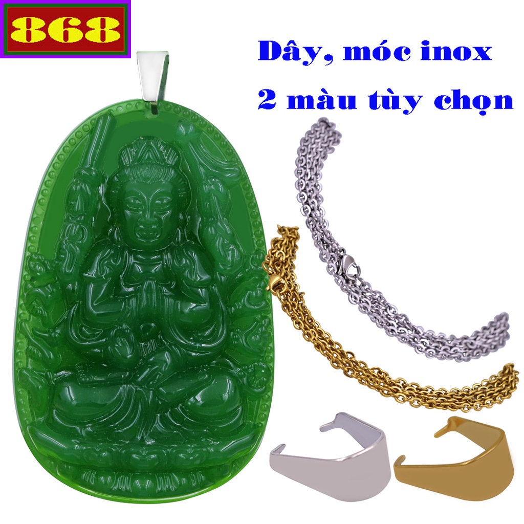 Vòng cổ mặt Phật hộ mệnh tuổi Tý - Dây đeo Inox Phật Thiên thủ thiên nhãn đá xanh lá - Phù hợp cho nam và nữ