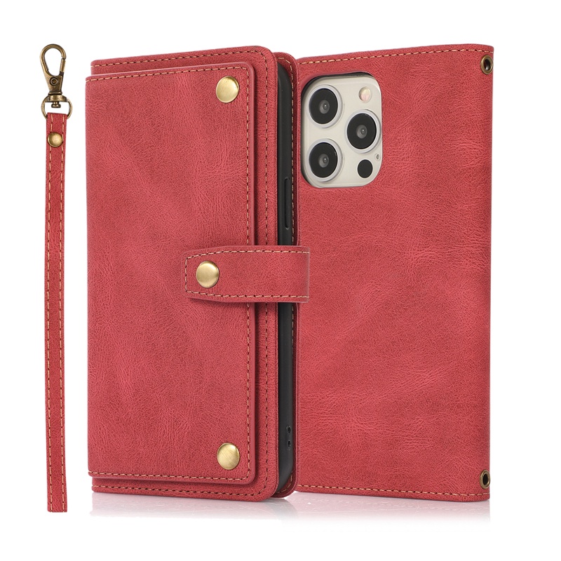 Bao Da Điện Thoại Dạng Ví Nắp Lật Có Nhiều Ngăn Đựng Thẻ Và Dây Đeo Cho IPhone 14 13 12 Mini 11 Pro Max Vỏ