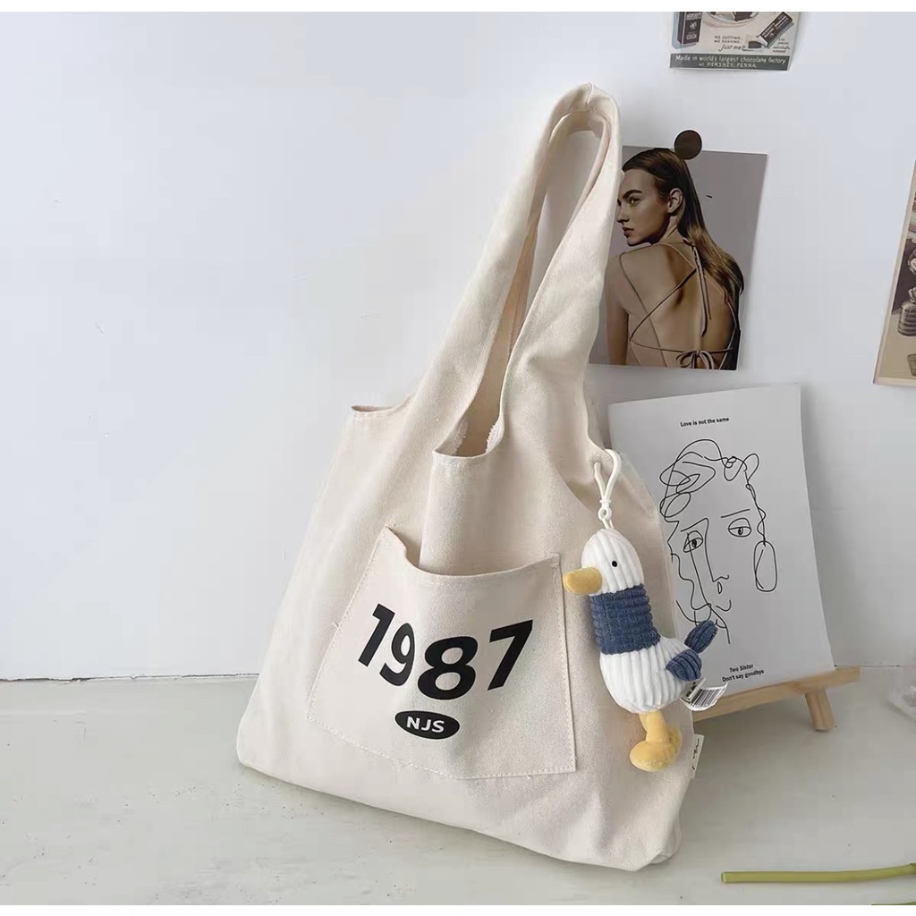 Túi tote , túi vải CANVAS đựng đồ size A4 phong cách Hàn Quốc có ngăn phụ