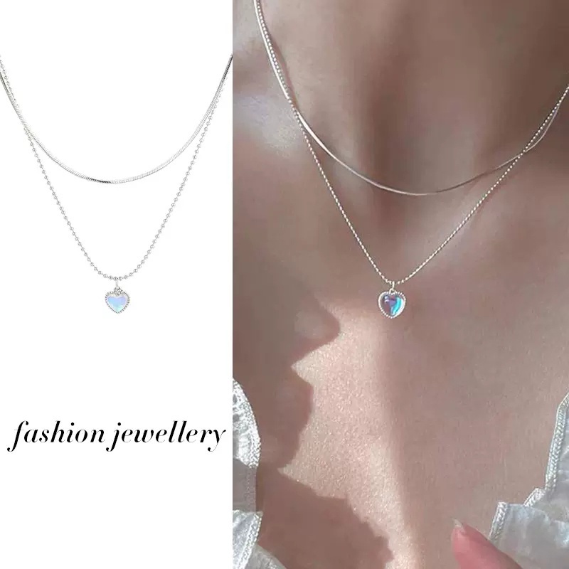 Vòng cổ Mặt Trái Tim Đôi Đính Đá Mặt Trăng Thời Trang Cho Nữ