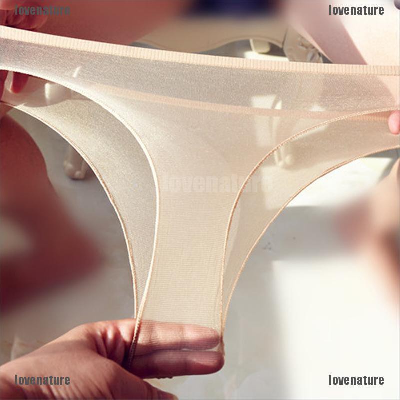 [LOVE] Men Women Shorts Sheer Underwear Shiny Glossy Pantyhose Briefs See Through Panty [Nature]