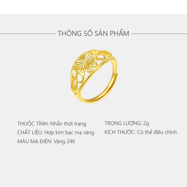 Nhẫn Nữ Mạ Vàng 24K, Phong Cách Cổ Điển Quý Phái - XPN16