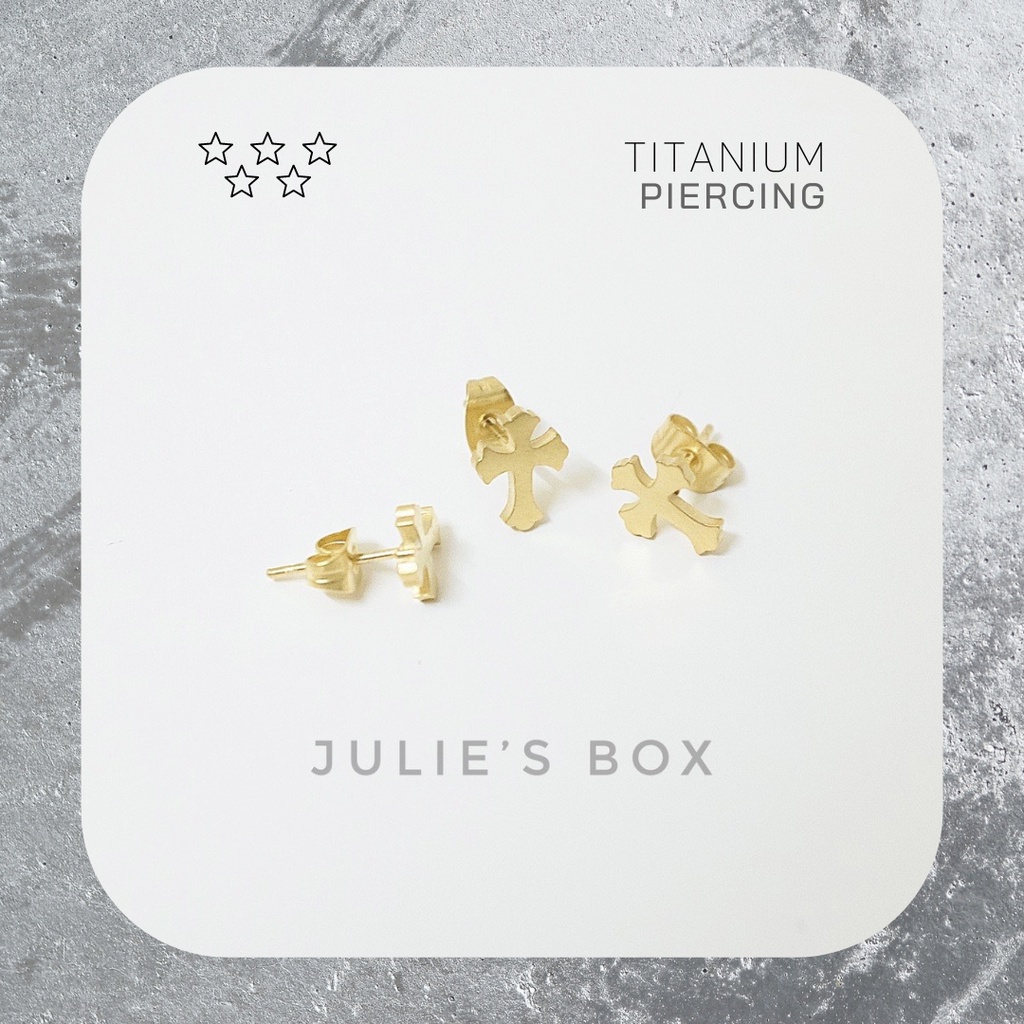 [1 Chiếc] Khuyên Tai Titan Unisex Thánh Giá Vàng Đuôi Gài Không Gỉ Sét Không Ngứa Bông Tai Julies Box 66