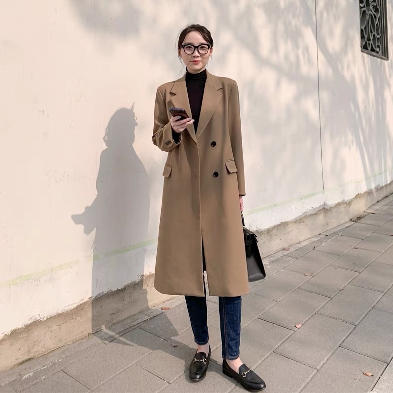 Áo Khoác Măng Tô Blazer Dáng Dài, Áo Vest Blazer Dáng Dài Màu Nâu Tây Phong Cách Sang Chảnh_ Hàng Order QCCC